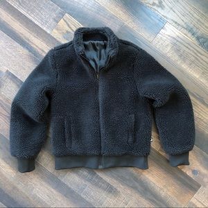 Zyia Black Sherpa Zipper Jacket size Small